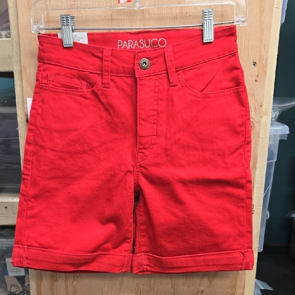 Parasuco Size 4 Red Classic Fit Tummy Control Denim Short